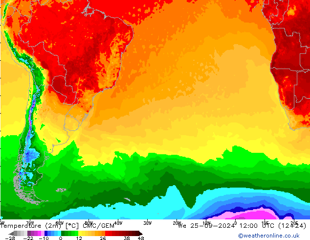 Temperatura (2m) CMC/GEM mié 25.09.2024 12 UTC