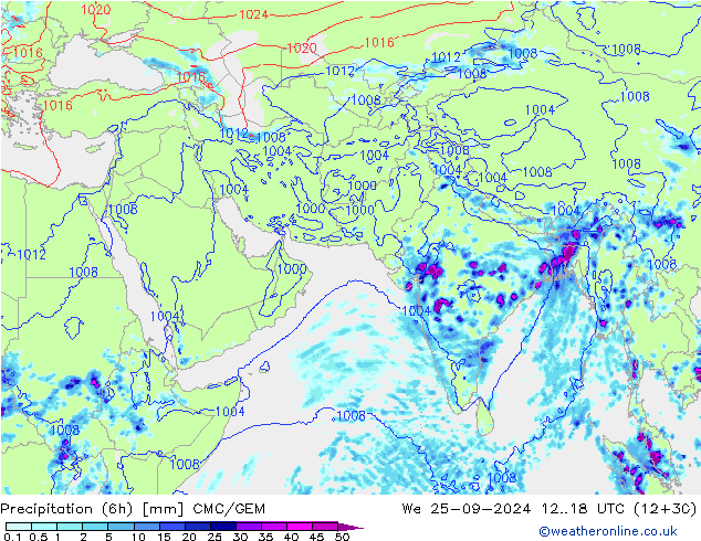 Precipitation (6h) CMC/GEM We 25.09.2024 18 UTC