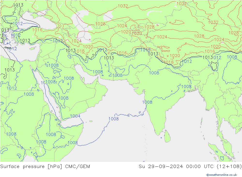 Surface pressure CMC/GEM Su 29.09.2024 00 UTC