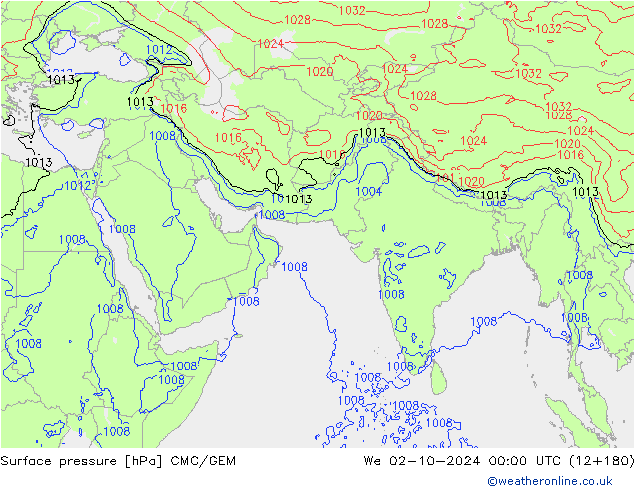 Atmosférický tlak CMC/GEM St 02.10.2024 00 UTC