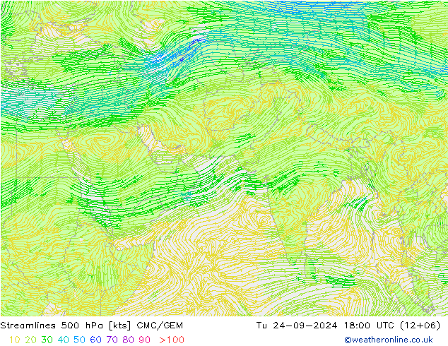 Linia prądu 500 hPa CMC/GEM wto. 24.09.2024 18 UTC