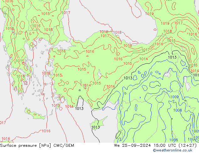 Pressione al suolo CMC/GEM mer 25.09.2024 15 UTC