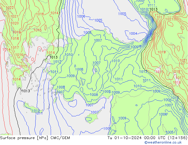 Surface pressure CMC/GEM Tu 01.10.2024 00 UTC