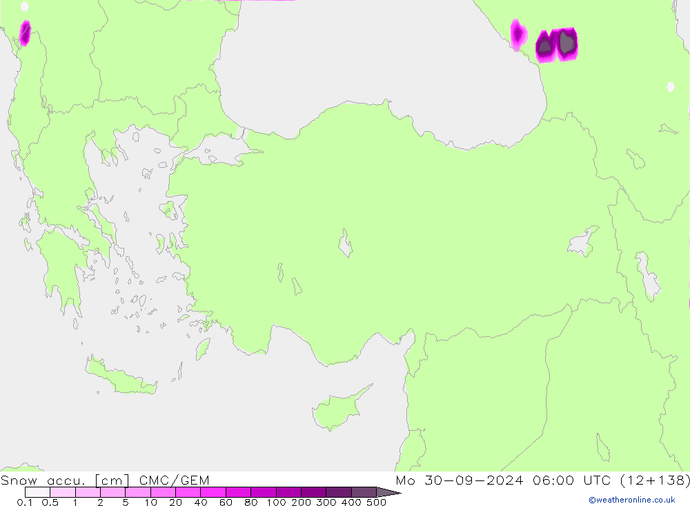 Snow accu. CMC/GEM lun 30.09.2024 06 UTC