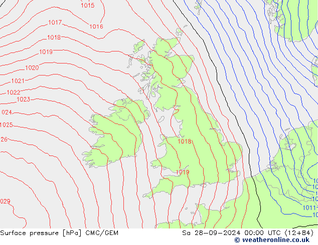 Surface pressure CMC/GEM Sa 28.09.2024 00 UTC