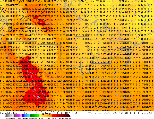 Height/Temp. 850 hPa CMC/GEM  25.09.2024 12 UTC