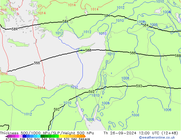 Theta-e 850hPa CMC/GEM Th 26.09.2024 12 UTC