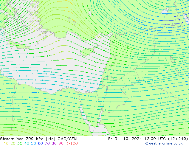 Linea di flusso 300 hPa CMC/GEM ven 04.10.2024 12 UTC