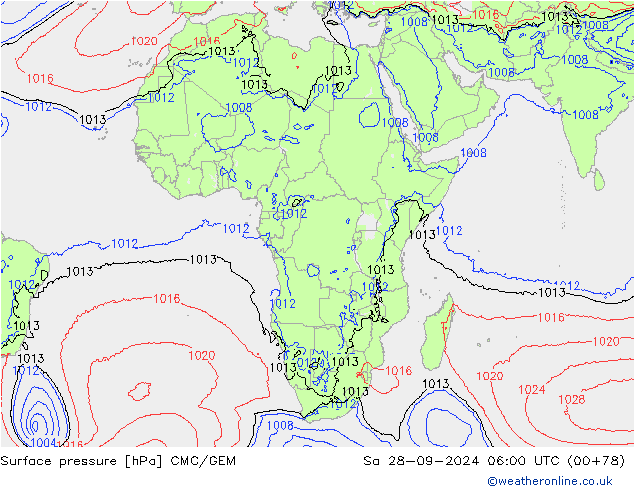 Atmosférický tlak CMC/GEM So 28.09.2024 06 UTC