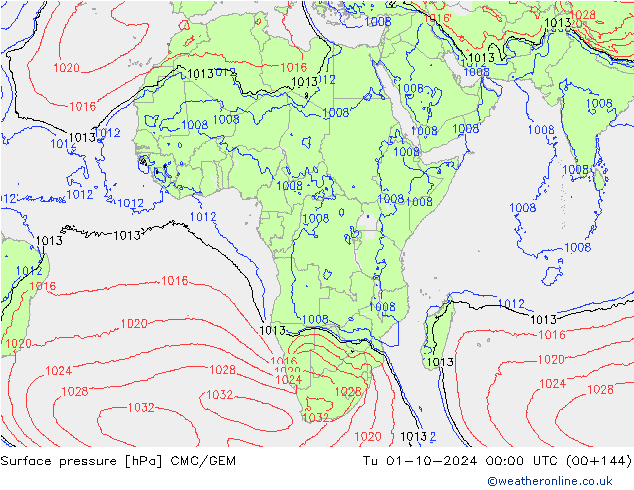 Surface pressure CMC/GEM Tu 01.10.2024 00 UTC