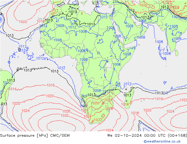 Surface pressure CMC/GEM We 02.10.2024 00 UTC