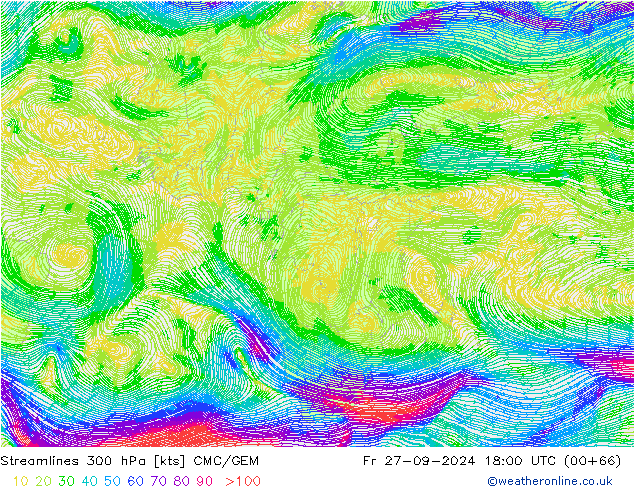 Rüzgar 300 hPa CMC/GEM Cu 27.09.2024 18 UTC