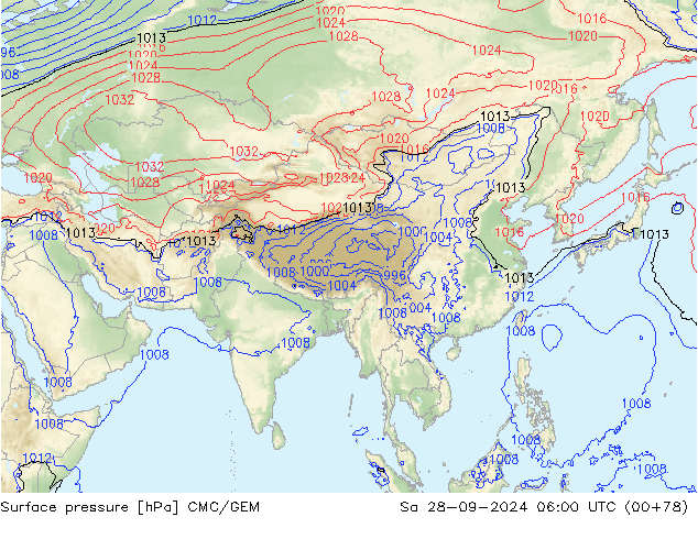 Surface pressure CMC/GEM Sa 28.09.2024 06 UTC