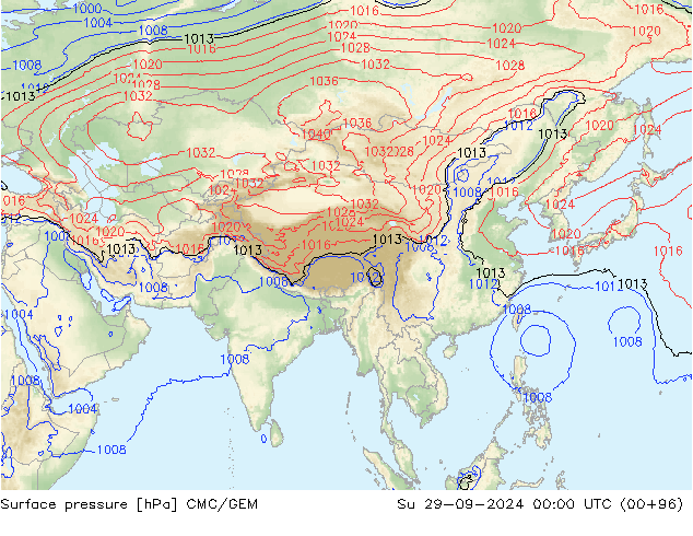 Surface pressure CMC/GEM Su 29.09.2024 00 UTC