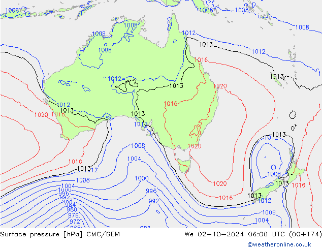 Pressione al suolo CMC/GEM mer 02.10.2024 06 UTC