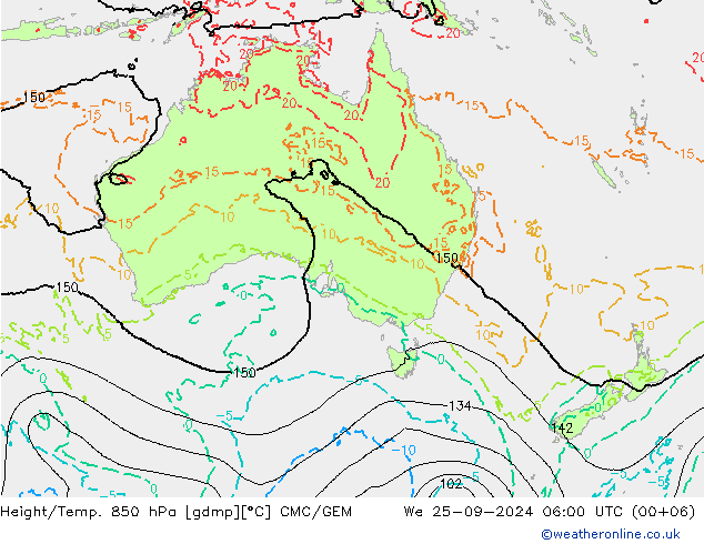 Height/Temp. 850 hPa CMC/GEM We 25.09.2024 06 UTC