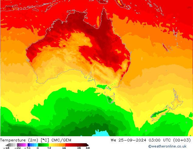 Temperaturkarte (2m) CMC/GEM Mi 25.09.2024 03 UTC