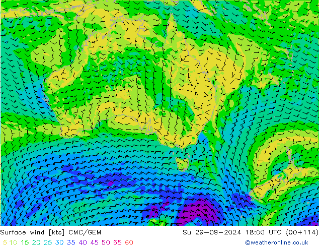 Wind 10 m CMC/GEM zo 29.09.2024 18 UTC