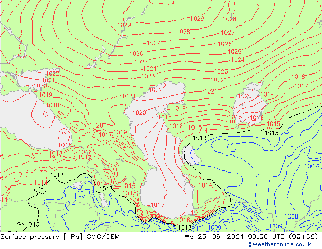 Atmosférický tlak CMC/GEM St 25.09.2024 09 UTC