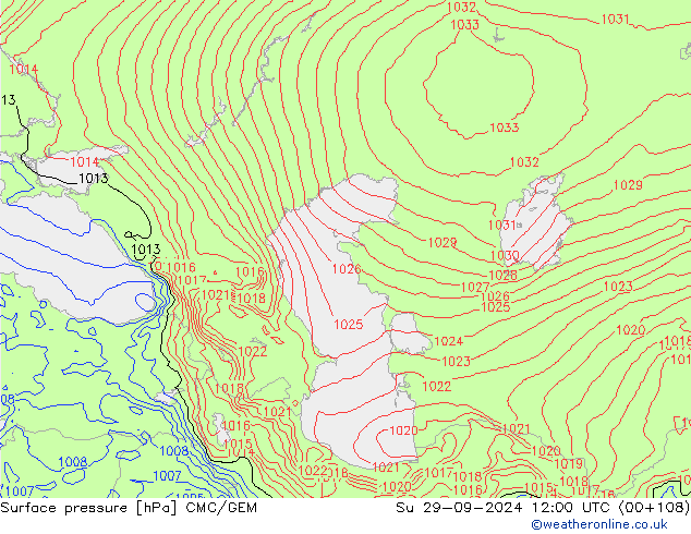 Surface pressure CMC/GEM Su 29.09.2024 12 UTC