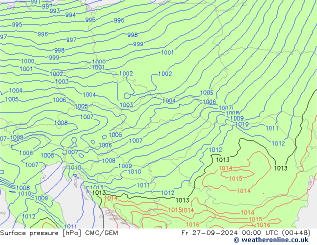 Surface pressure CMC/GEM Fr 27.09.2024 00 UTC