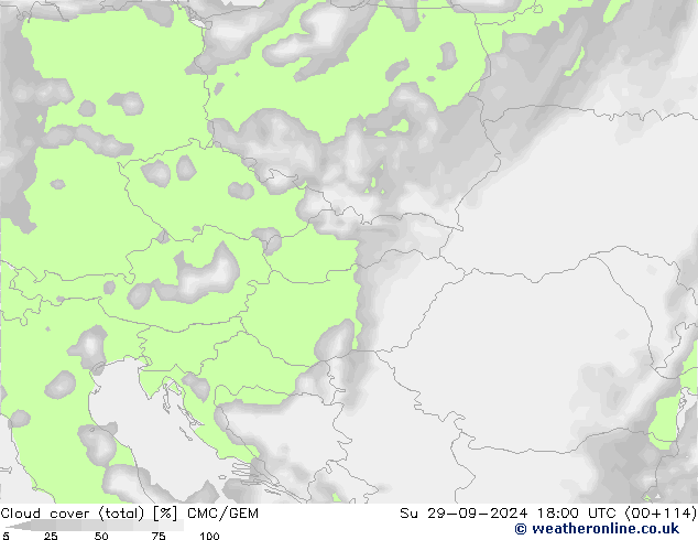 nuvens (total) CMC/GEM Dom 29.09.2024 18 UTC