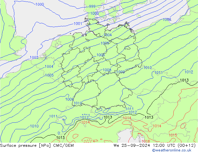 Surface pressure CMC/GEM We 25.09.2024 12 UTC