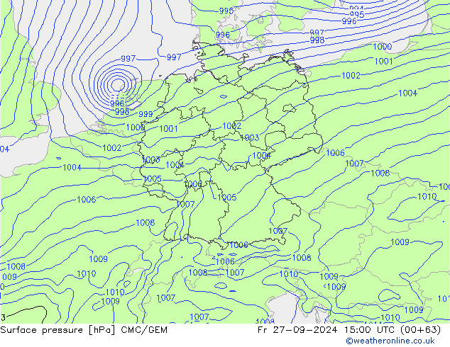 Surface pressure CMC/GEM Fr 27.09.2024 15 UTC