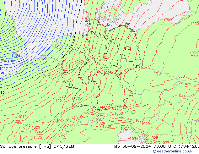 Surface pressure CMC/GEM Mo 30.09.2024 06 UTC