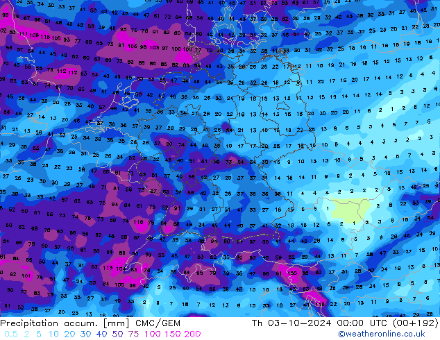 Nied. akkumuliert CMC/GEM Do 03.10.2024 00 UTC