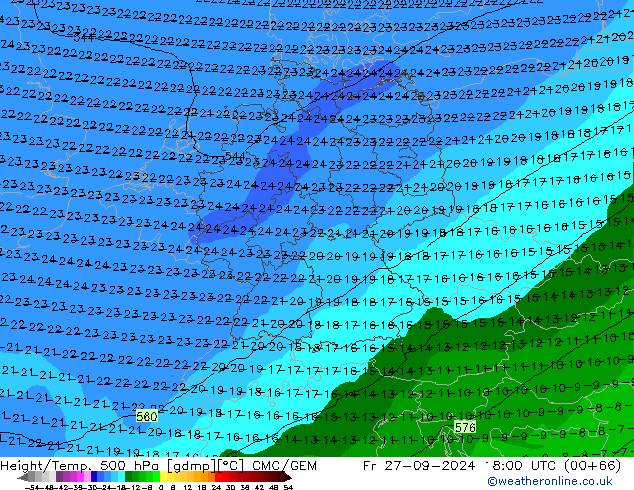 Height/Temp. 500 hPa CMC/GEM  27.09.2024 18 UTC