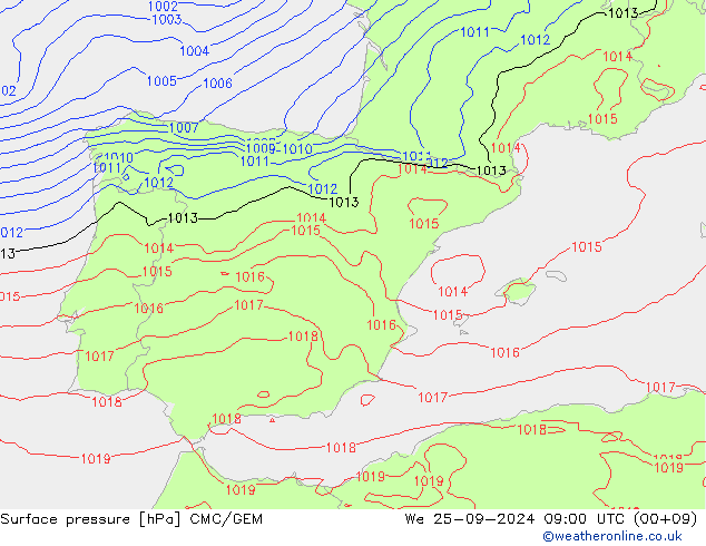 Pressione al suolo CMC/GEM mer 25.09.2024 09 UTC