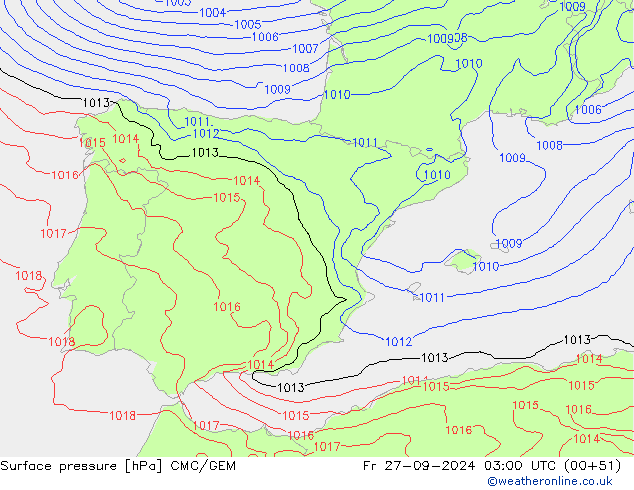 Luchtdruk (Grond) CMC/GEM vr 27.09.2024 03 UTC