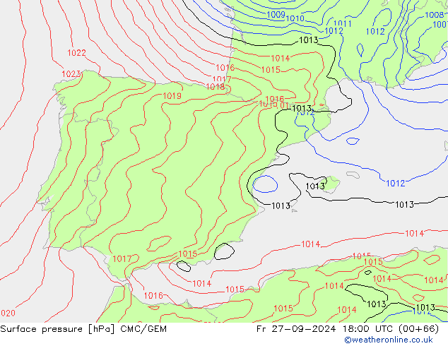 Surface pressure CMC/GEM Fr 27.09.2024 18 UTC