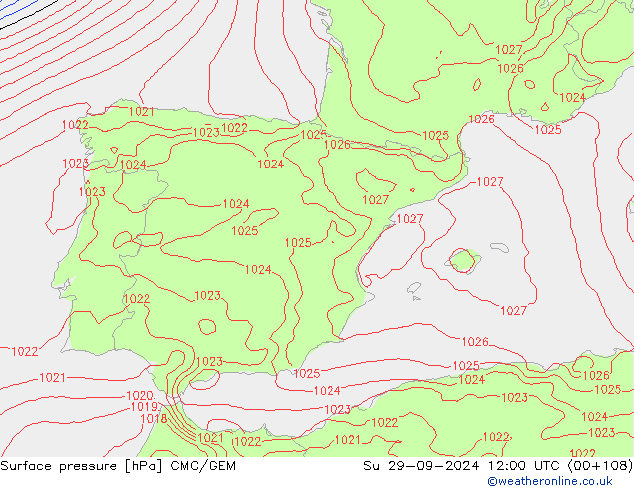 Pressione al suolo CMC/GEM dom 29.09.2024 12 UTC