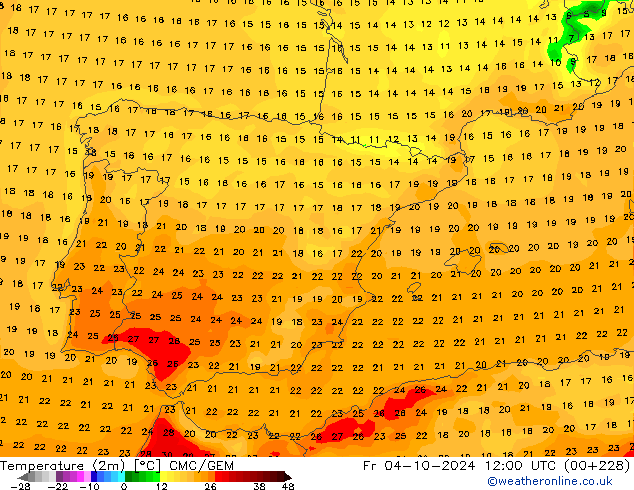 Temperature (2m) CMC/GEM Pá 04.10.2024 12 UTC