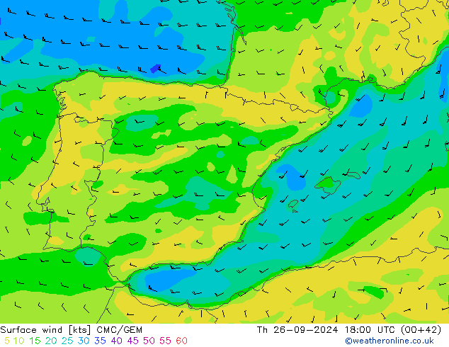 Surface wind CMC/GEM Th 26.09.2024 18 UTC