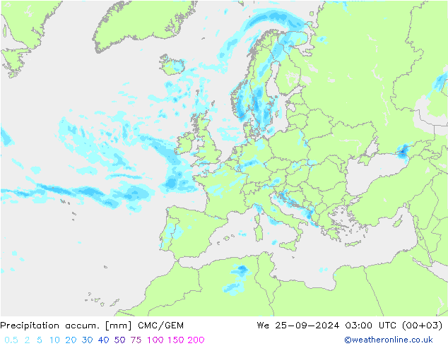 Precipitation accum. CMC/GEM Qua 25.09.2024 03 UTC