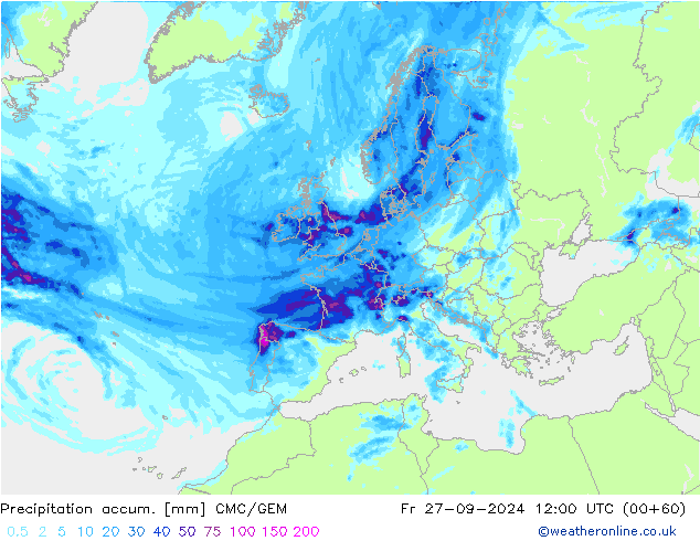 Precipitation accum. CMC/GEM pt. 27.09.2024 12 UTC