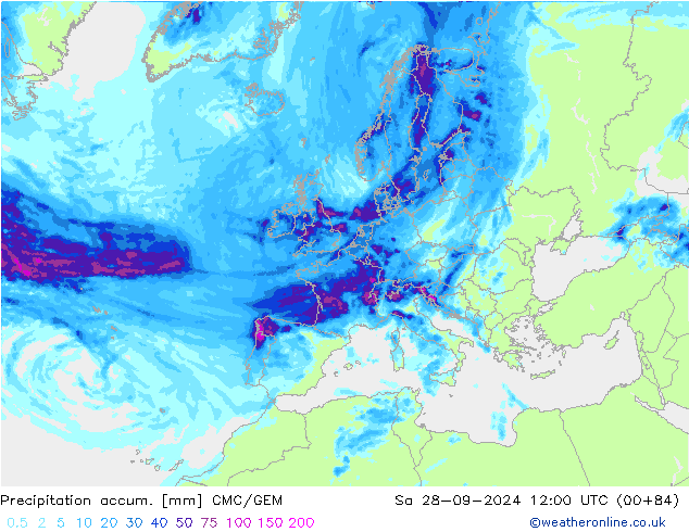 Precipitation accum. CMC/GEM Sa 28.09.2024 12 UTC