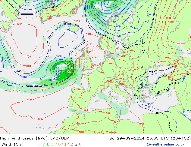 High wind areas CMC/GEM dom 29.09.2024 06 UTC