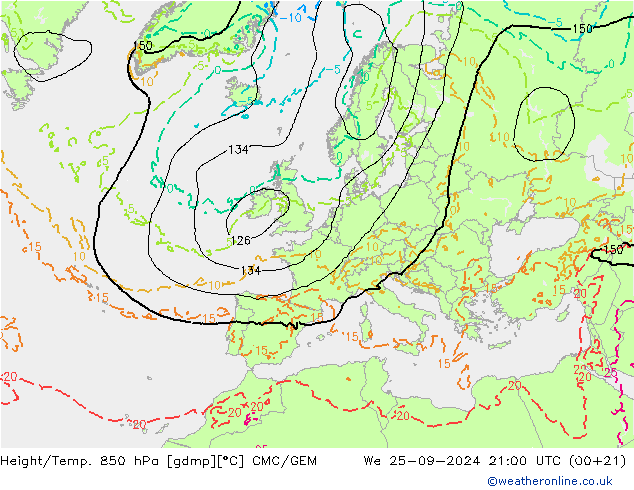 Height/Temp. 850 hPa CMC/GEM  25.09.2024 21 UTC