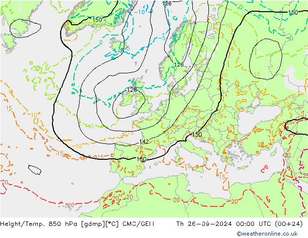 Yükseklik/Sıc. 850 hPa CMC/GEM Per 26.09.2024 00 UTC