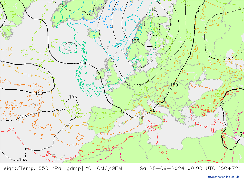 Height/Temp. 850 hPa CMC/GEM sab 28.09.2024 00 UTC