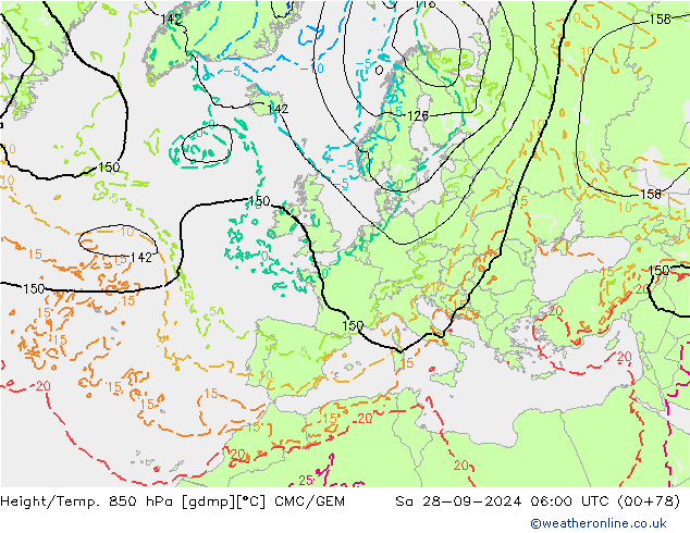 Hoogte/Temp. 850 hPa CMC/GEM za 28.09.2024 06 UTC