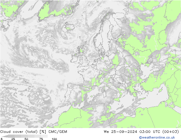 Bulutlar (toplam) CMC/GEM Çar 25.09.2024 03 UTC