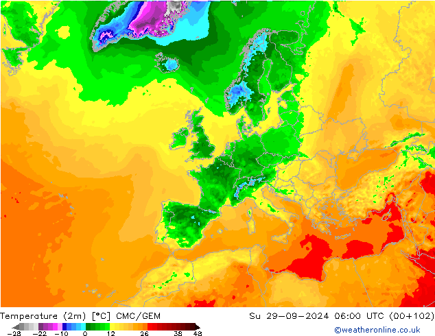 Temperature (2m) CMC/GEM Su 29.09.2024 06 UTC