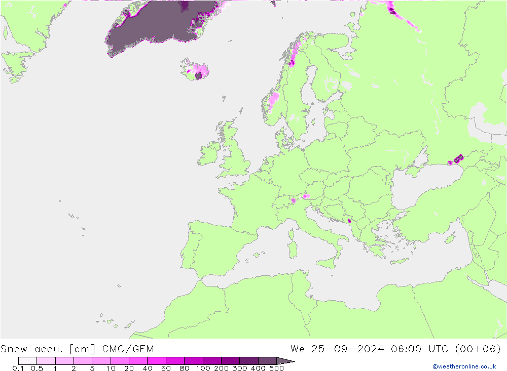 Глубина снега CMC/GEM ср 25.09.2024 06 UTC