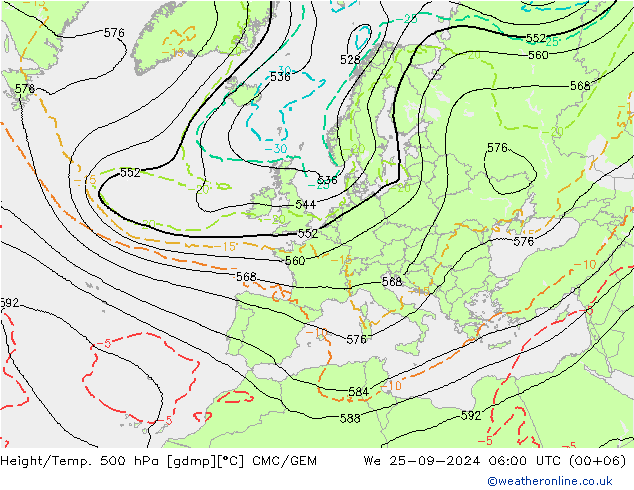 Yükseklik/Sıc. 500 hPa CMC/GEM Çar 25.09.2024 06 UTC