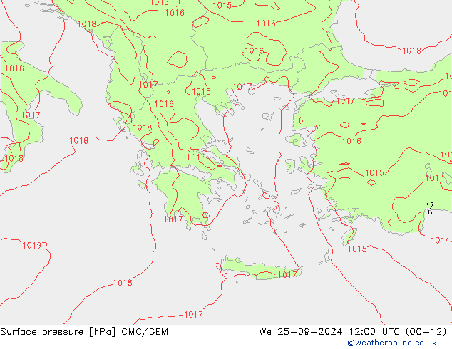 Pressione al suolo CMC/GEM mer 25.09.2024 12 UTC